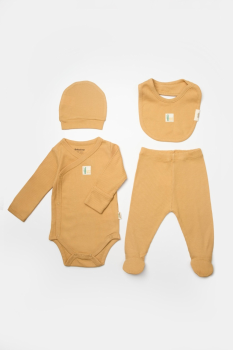 Set 4 piese:body, pantaloni, baveta si caciulita Bamboo, maro, BabyCosy, 50% bumbac+50%bambus [2]