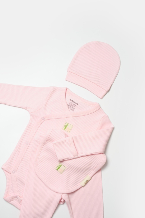 Set 4 piese:body, pantaloni, baveta si caciulita Bamboo, roz, BabyCosy, 50% bumbac+50%bambus [7]