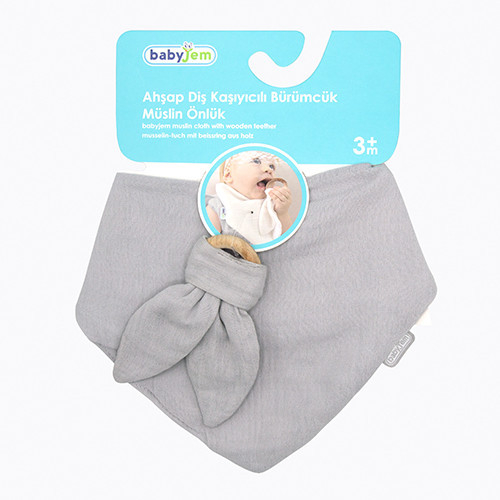 Set baveta cu doua fete din muselina cu jucarie dentitie BabyJem (Culoare: Ecru) [8]