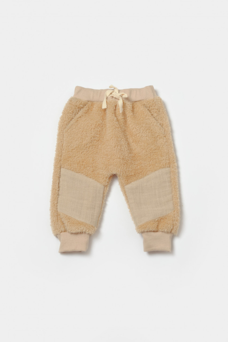 Set bluza cu buzunar si pantaloni Ursulet, Winter muselin, 100% bumbac dublat - Apricot, BabyCosy [6]