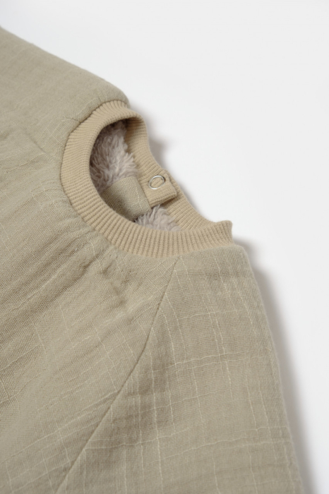 Set bluza cu buzunar si pantaloni Ursulet, Winter muselin, 100% bumbac dublat - Verde, BabyCosy [5]