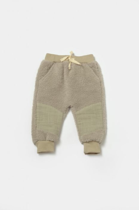 Set bluza cu buzunar si pantaloni Ursulet, Winter muselin, 100% bumbac dublat - Verde, BabyCosy [4]