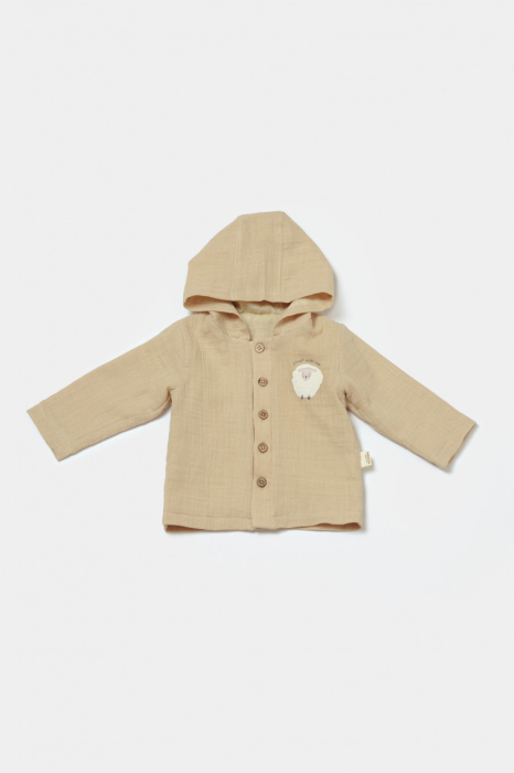 Set bluza cu gluga si pantaloni, Winter muselin, 100% bumbac - Apricot, BabyCosy [4]