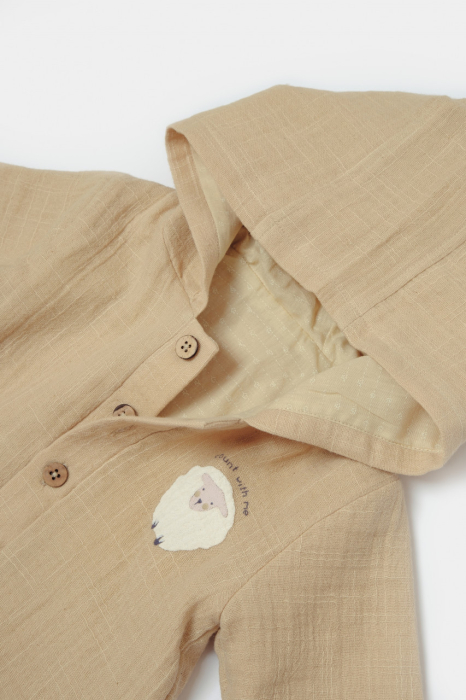 Set bluza cu gluga si pantaloni, Winter muselin, 100% bumbac - Apricot, BabyCosy [5]