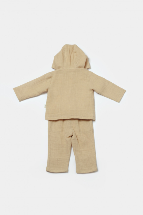 Set bluza cu gluga si pantaloni, Winter muselin, 100% bumbac - Apricot, BabyCosy [3]