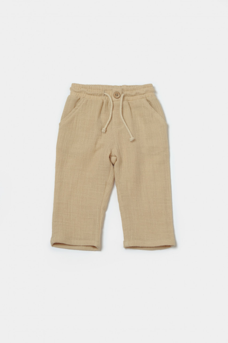 Set bluza cu gluga si pantaloni, Winter muselin, 100% bumbac - Apricot, BabyCosy [6]