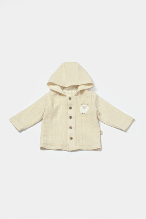 Set bluza cu gluga si pantaloni, Winter muselin, 100% bumbac - Stone, BabyCosy [4]