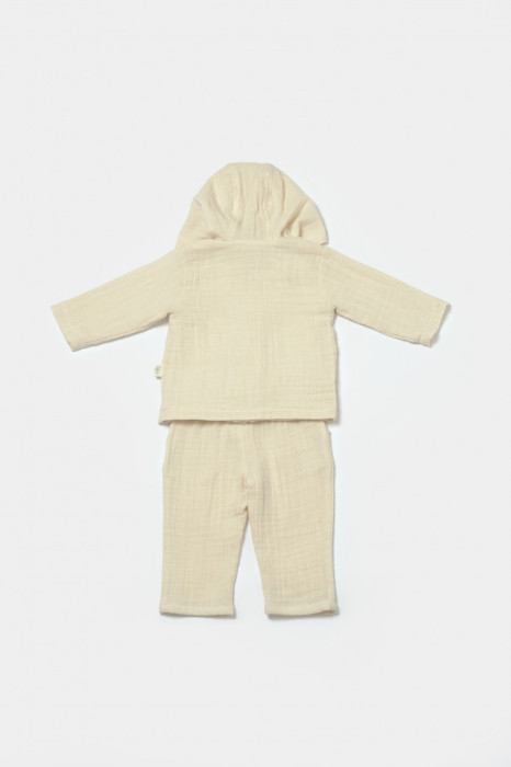 Set bluza cu gluga si pantaloni, Winter muselin, 100% bumbac - Stone, BabyCosy [3]