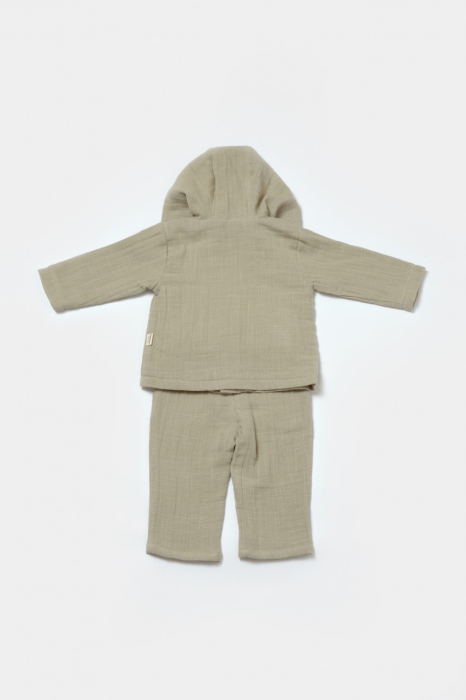 Set bluza cu gluga si pantaloni, Winter muselin, 100% bumbac - Verde, BabyCosy [3]