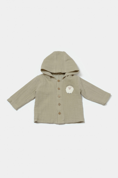 Set bluza cu gluga si pantaloni, Winter muselin, 100% bumbac - Verde, BabyCosy [4]