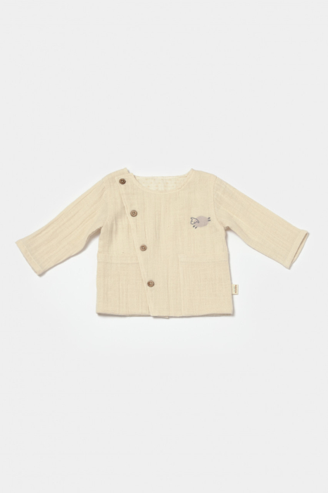 Set bluza cu nasturi si pantaloni , Winter muselin, 100% bumbac - Stone, BabyCosy [4]