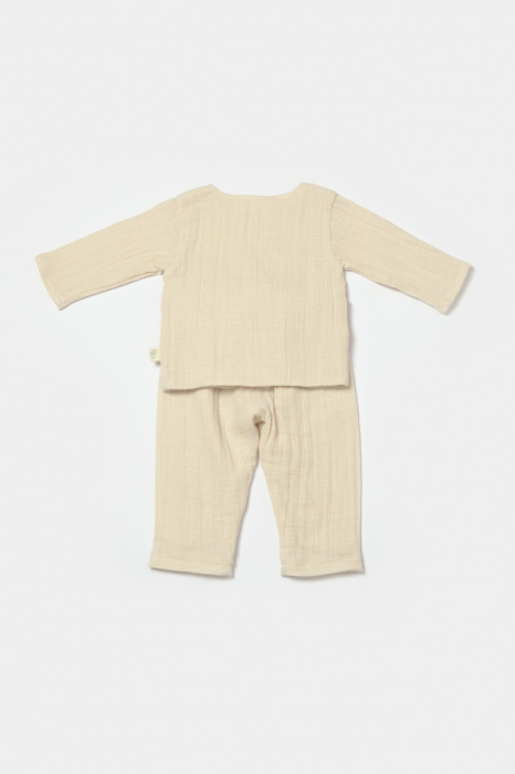 Set bluza cu nasturi si pantaloni , Winter muselin, 100% bumbac - Stone, BabyCosy [3]