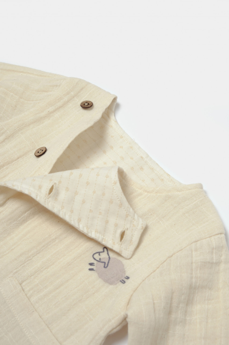 Set bluza cu nasturi si pantaloni , Winter muselin, 100% bumbac - Stone, BabyCosy [5]