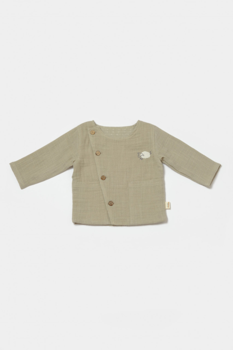 Set bluza cu nasturi si pantaloni , Winter muselin, 100% bumbac - Verde, BabyCosy [4]