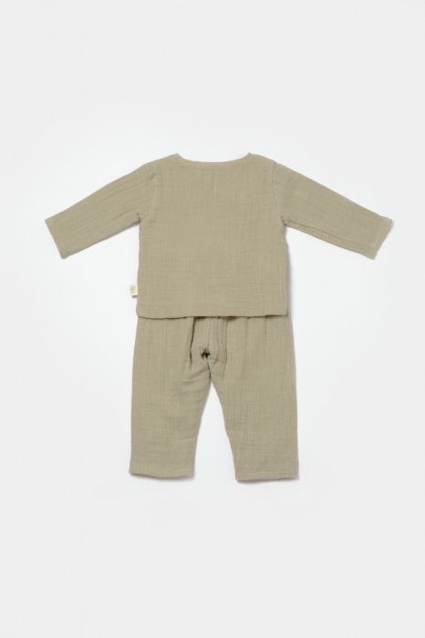 Set bluza cu nasturi si pantaloni , Winter muselin, 100% bumbac - Verde, BabyCosy [3]