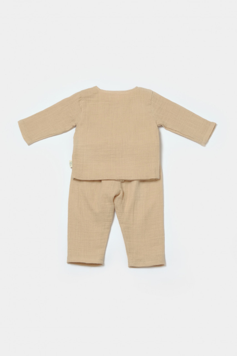 Set bluza cu nasturi si pantaloni , Winter muselin- Apricot, BabyCosy [3]