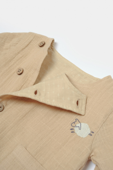 Set bluza cu nasturi si pantaloni , Winter muselin- Apricot, BabyCosy [5]