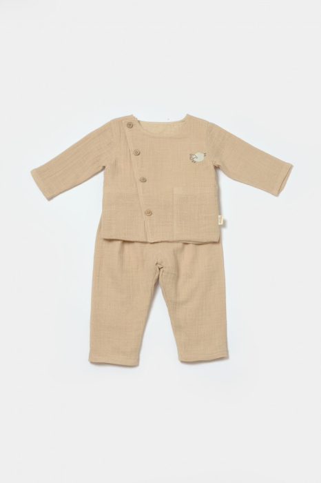 Set bluza cu nasturi si pantaloni , Winter muselin- Apricot, BabyCosy [2]