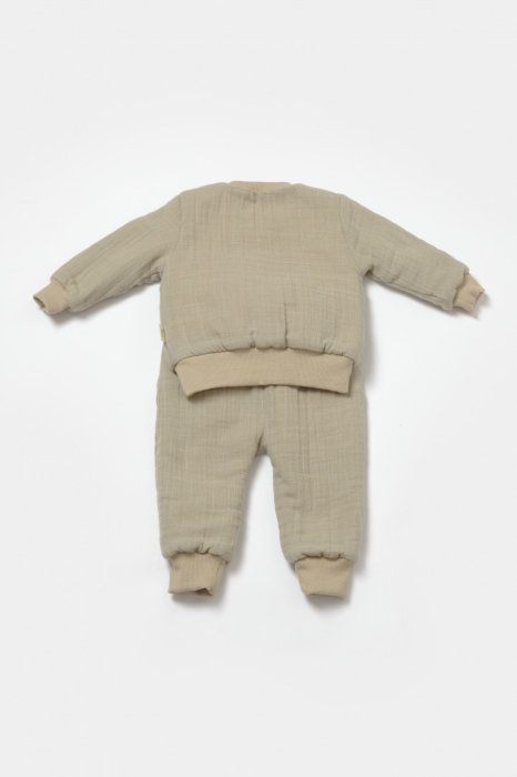 Set bluza dublata si pantaloni Ursulet, Winter muselin - Verde, BabyCosy [4]