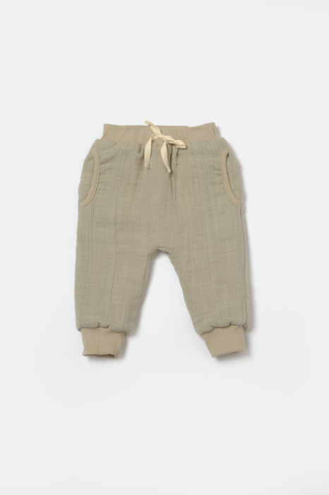 Set bluza dublata si pantaloni Ursulet, Winter muselin - Verde, BabyCosy [5]