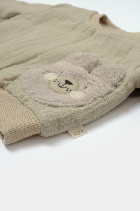 Set bluza dublata si pantaloni Ursulet, Winter muselin - Verde, BabyCosy [6]