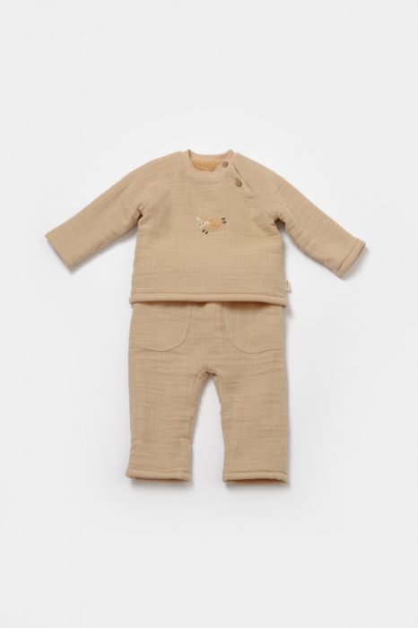 Set bluza dublata si pantaloni, Winter muselin - Apricot, BabyCosy [2]