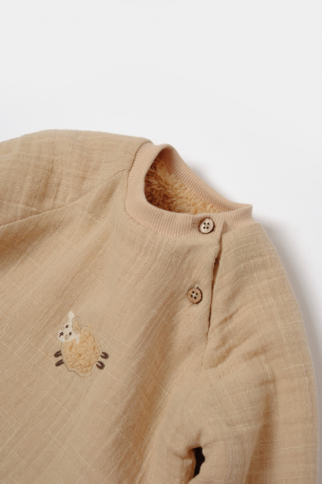 Set bluza dublata si pantaloni, Winter muselin - Apricot, BabyCosy [5]