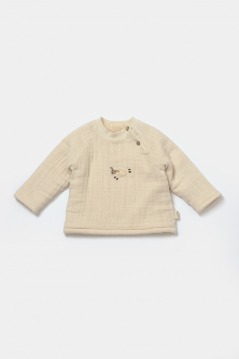 Set bluza dublata si pantaloni, Winter muselin - Stone, BabyCosy [4]