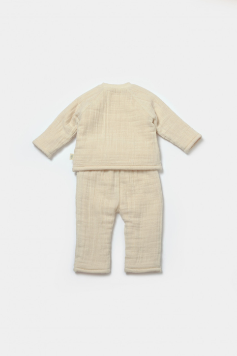 Set bluza dublata si pantaloni, Winter muselin - Stone, BabyCosy [3]