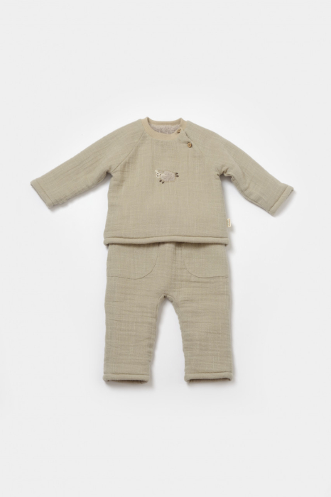 Set bluza dublata si pantaloni, Winter muselin- Verde, BabyCosy [2]
