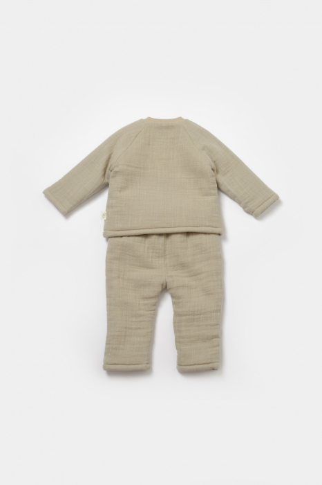 Set bluza dublata si pantaloni, Winter muselin- Verde, BabyCosy [3]