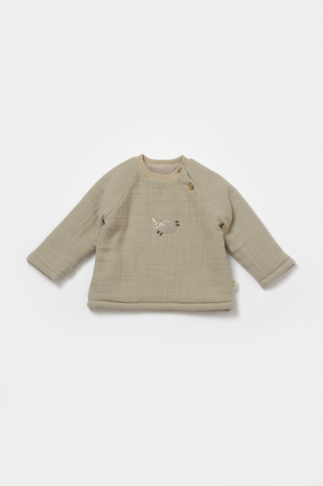 Set bluza dublata si pantaloni, Winter muselin- Verde, BabyCosy [4]