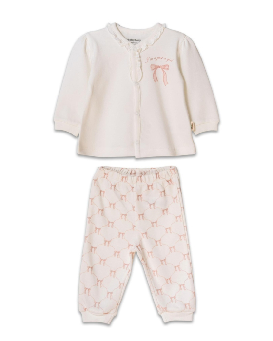 Set bluză și pantalon, Bow, BabyCosy, 100%bumbac organic, Powder [8]