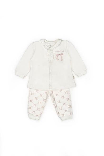 Set bluză și pantalon, Bow, BabyCosy, 100%bumbac organic, Powder [3]
