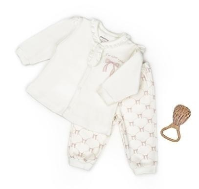 Set bluză și pantalon, Bow, BabyCosy, 100%bumbac organic, Powder [2]