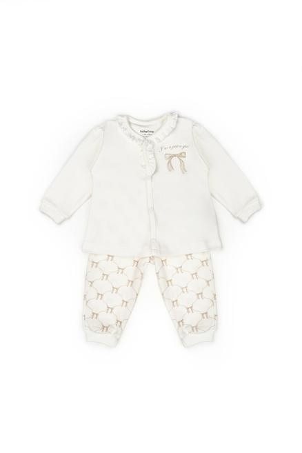 Set bluză și pantalon, Bow, BabyCosy, 100%bumbac organic, Stone [3]