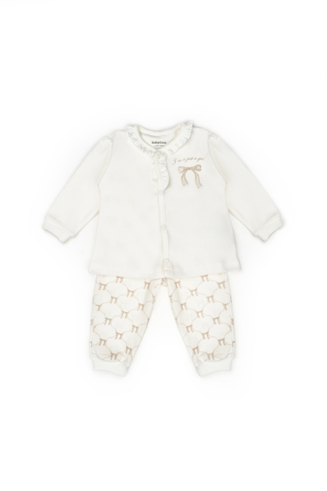 Set bluză și pantalon, Bow, BabyCosy, 100%bumbac organic, Stone [10]