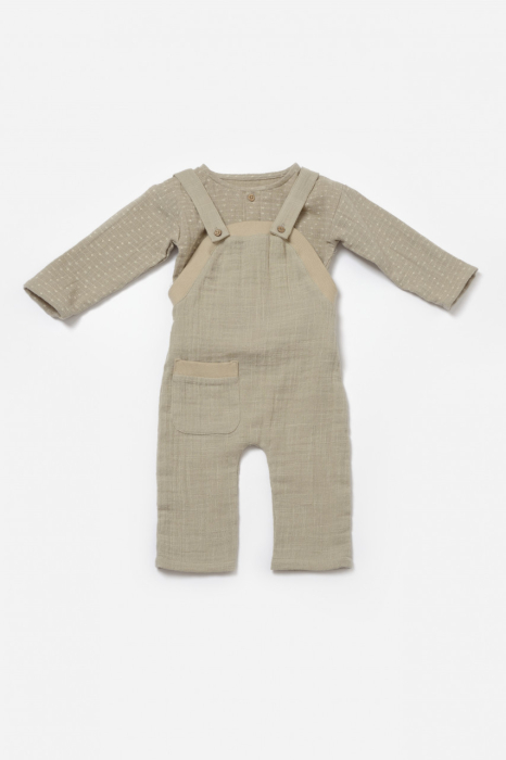 Set bluza si salopeta, Winter muselin, 100% bumbac - Verde, BabyCosy [2]