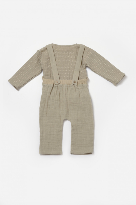 Set bluza si salopeta, Winter muselin, 100% bumbac - Verde, BabyCosy [3]