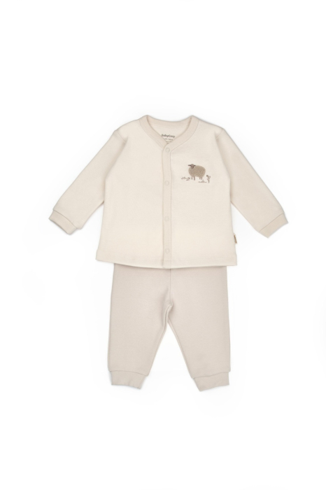 Set bluzita cu capse si pantalon, Lamb, BabyCosy, 100%bumbac organic [2]