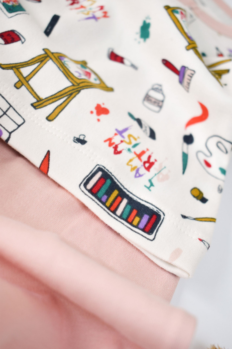 Set bluzita cu maneca lunga si nasturei si pantaloni lungi, 100% bumbac organic, BabyCosy, Pudra [5]