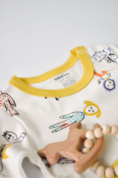 Set bluzita cu maneca lunga si pantaloni lungi, 100% bumbac organic, BabyCosy, Galben [3]