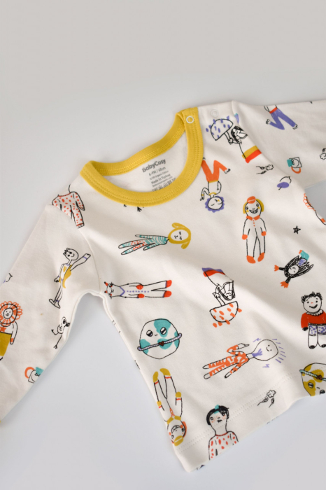 Set bluzita cu maneca lunga si pantaloni lungi, 100% bumbac organic, BabyCosy, Galben [4]