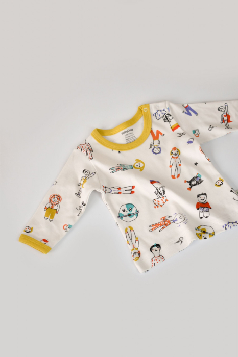 Set bluzita cu maneca lunga si pantaloni lungi, 100% bumbac organic, BabyCosy, Galben [5]