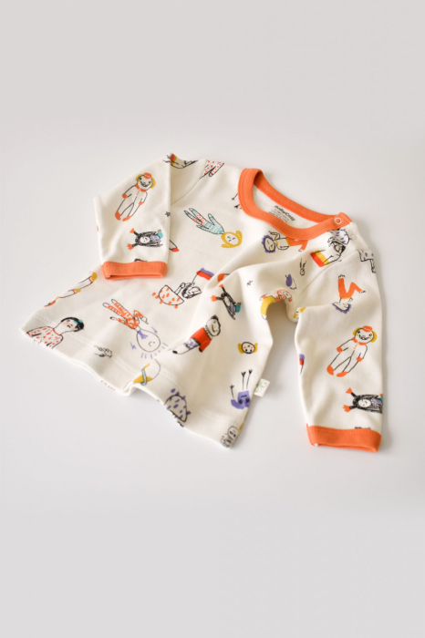 Set bluzita cu maneca lunga si pantaloni lungi, 100% bumbac organic, BabyCosy, Portocaliu [4]
