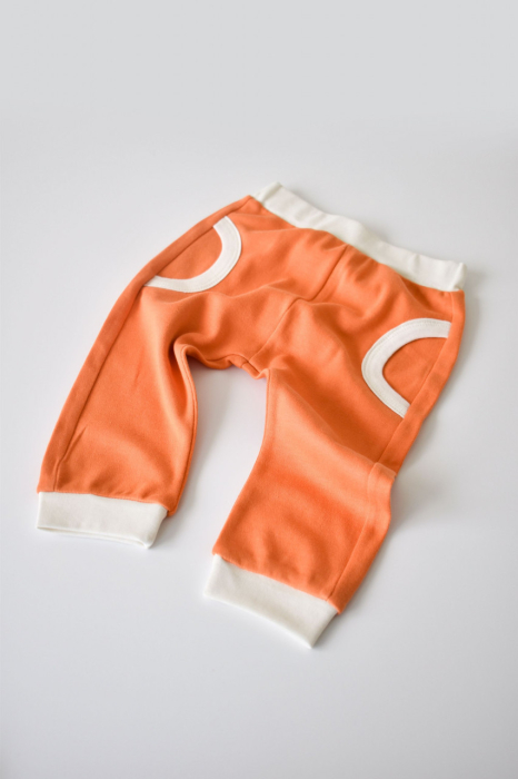 Set bluzita cu maneca lunga si pantaloni lungi, 100% bumbac organic, BabyCosy, Portocaliu [5]