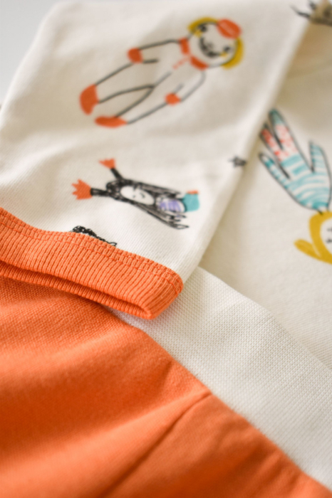 Set bluzita cu maneca lunga si pantaloni lungi, 100% bumbac organic, BabyCosy, Portocaliu [3]
