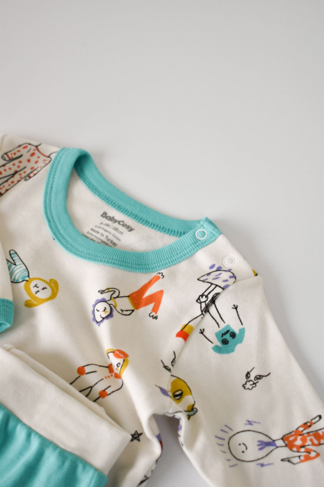 Set bluzita cu maneca lunga si pantaloni lungi, 100% bumbac organic, BabyCosy, Verde [3]