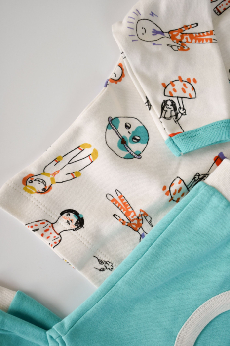 Set bluzita cu maneca lunga si pantaloni lungi, 100% bumbac organic, BabyCosy, Verde [6]