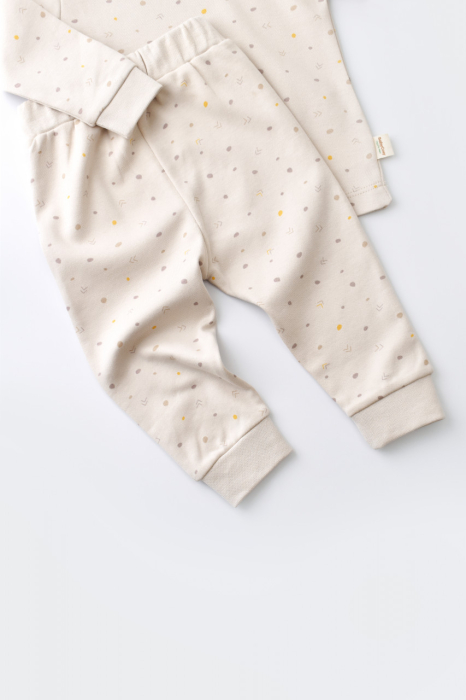 Set bluzita cu maneca lunga si pantaloni lungi - bumbac organic 100% - Crem cu buline, BabyCosy [2]